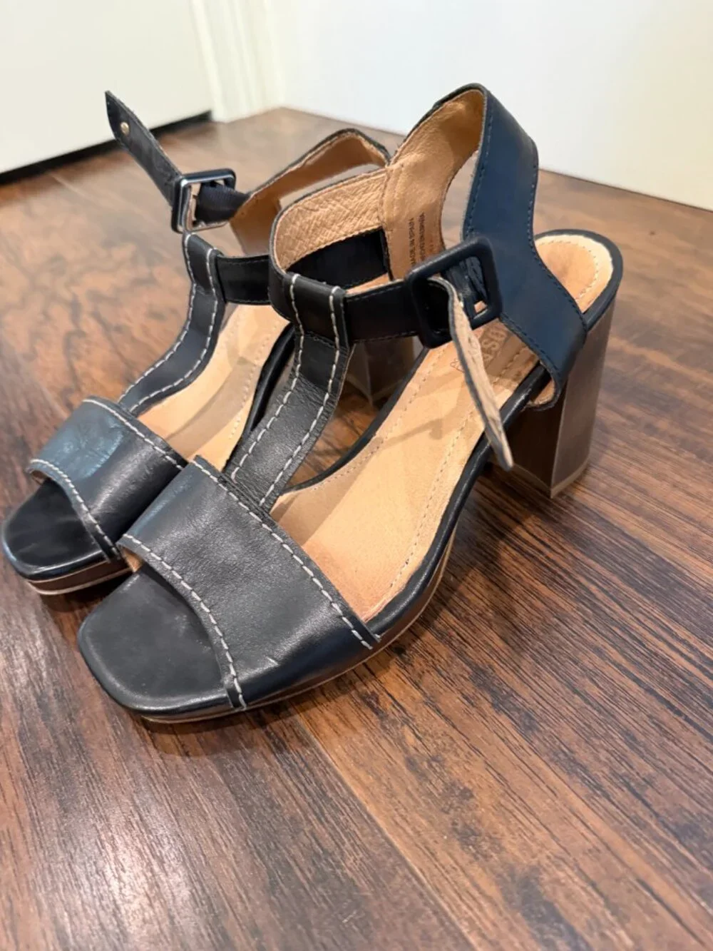Pikolinos Black Leather T-Strap Block Heel Sandals Women's EU 39 US 8.5-9 - Picture 2 of 6